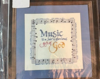 New Vintage 1987 Janlynn Music Gift Of God Cross Stitch Kit #64-10 10x10