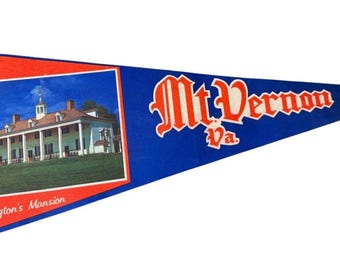 Vintage Washington Mansion Mt. Vernon Virginia VA Felt Pennant Travel 29 Inches