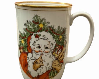 Taza vintage de San Nicolás de Fitz & Floyd de 1978 con Papá Noel. Elige una cantidad hasta 6.