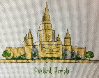 Mormon Temple Oakland California Completed Cross Stitch Embroidery Art LDS 9x12