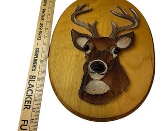 Vintage 70s Deer Buck String Nail Art Wood Picture Gallery Wall Stag Kitschy