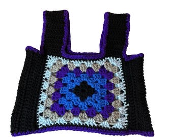 Sz Small Vintage Handmade Crochet Crop Tank Top Vest Square Boho Hippie Festival
