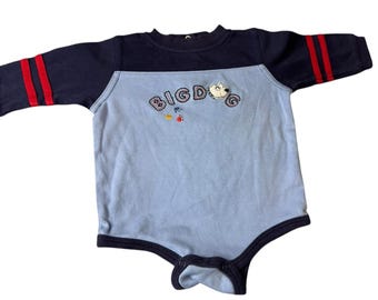 Vintage Okie Dokie Sz 6-9 Months 6/9M Embroidered Puppy Big Dog Blue Bodysuit