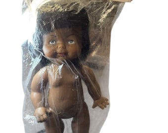 New Vintage Zims American Black African American 10” Plastic Doll, Hong Kong