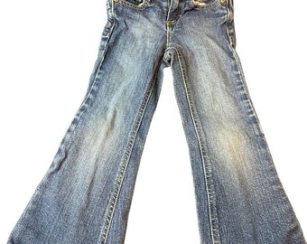 Vintage Oshkosh Size 4 Slim Blue Denim Flare Jeans Butterfly Stitched Flap