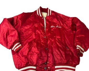 Vintage XL DeLong Red Satin Bomber Jacket Helen Senators Baseball Montana