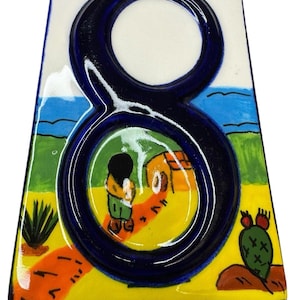 Talavera House Number Mexican Tile 8 House With Lane And Ocean Colorful Art
