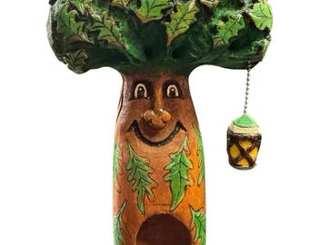 Vintage Hand Carved Wood Branch Tree Man House Spirit Folk Art Whimsical 9 Inch