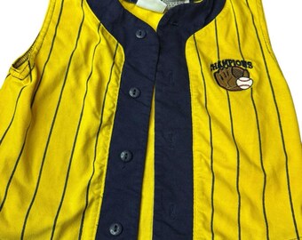 Vintage 18M Yellow & Blue Stripe Baseball Sleeveless Tank Shirt by Simply Basic