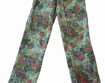 Jeans de mezclilla de tiro alto con estampado floral, talla 7 para niña, estilo vintage de los 90, Michael G.