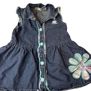 Vestito in denim vintage Carter's Baby da 24 mesi con fiori ricamati