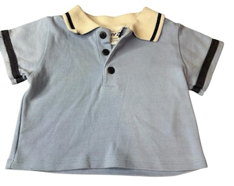 Vintage 6-9M Boyz by Nannette Blue Polo Collared Shirt 90s Sailor Nautical Prep