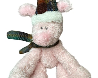 Vintage GUND Pink Mini Winter Monsey #88677 Plush Plaid Hat Christmas Ornament