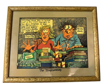 Vintage PETER PRINTS Computer Programmer Comic Strip Cartoon Print Framed Art