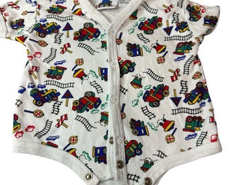 Vintage Peek-A-Babe 3-6 Months Infant One Piece Bodysuit Trains