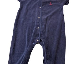 Vintage 18M Little Me 90s Navy Blue Terry Cloth Nautical Sailing Sleeper