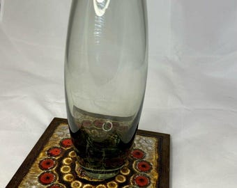 Vintage MCM Art Glass Holmegaard Vase 9 Inches Smokey Gray Signed 1958