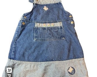Vintage Expressions Blue Jean Denim Jumper Size 6 90s Floral Overall Dress