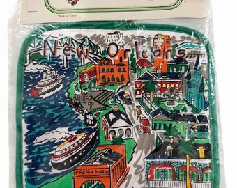 New Vintage New Orleans Potholder Cityscape Mardi Gras Jazz French Market MCM