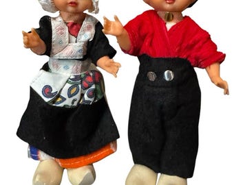 Vintage Holland "VOLENDAM" Dolls w/ Wooden Shoes & Felt Folk Costumes Danish