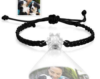 Custom Dog Paw Photo Projection Bracelet Braided Rope Bracelet Gift for Pet Lover Picture Inside Jewelry Gift for Him Memorial Gift