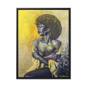 Obra de arte original de Mujer Dorada, impresión en lienzo mate, marco negro, decoración de pared, arte contemporáneo