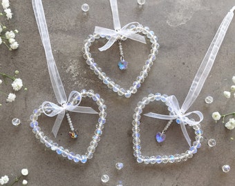 3er-Set Deko Herzen zum Aufhängen aus Kristallperlen | Geschenk für Muttertag | Hochzeitsdeko Tisch | Herz Anhänger