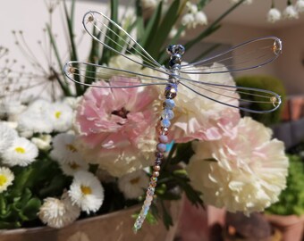 Flower plug dragonfly plant plug for flower pot decoration garden plug wire garden decoration glass pond decoration floristry decoration crystal | 13x13x40 cm