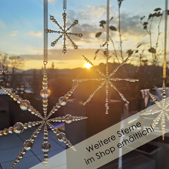 Groer Stern  15cm fr Fensterdeko Weihnachten | Fensterhnger  Schneeflocke | Weihnachtsstern aus Perlen | Sonnenfnger Glas  Weihnachtsdeko - Etsy.de
