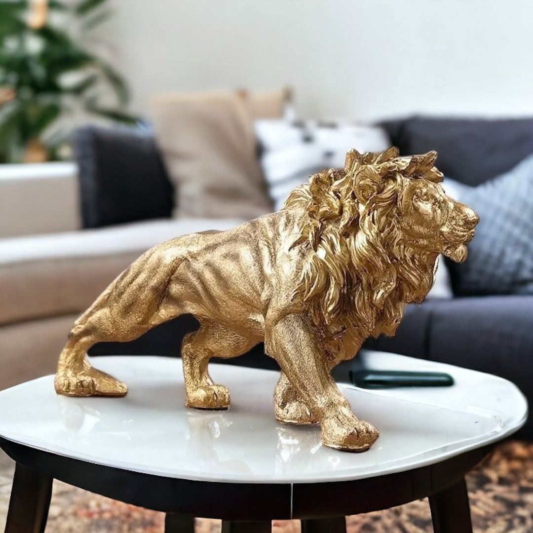 ★大幅値下げ★【豪華】ゴールドライオン彫刻付き円柱スタンド Bookshelf Decor Lion King Statue With Gold Crown, 10