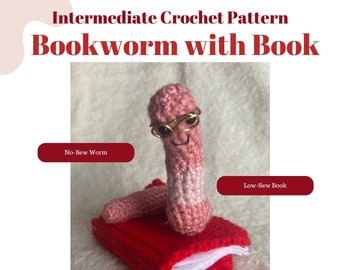 Intermediate Crochet Pattern Bookworm with Book and Glasses | Amigurumi Worm Pattern | NOT A PHYSICAL PRODUCT