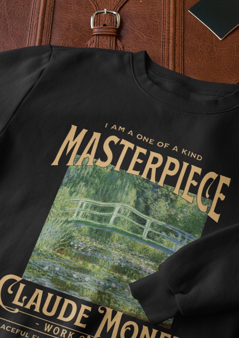 Claude Vintage Sweatshirt Bridge Over Pond of Water Lilies