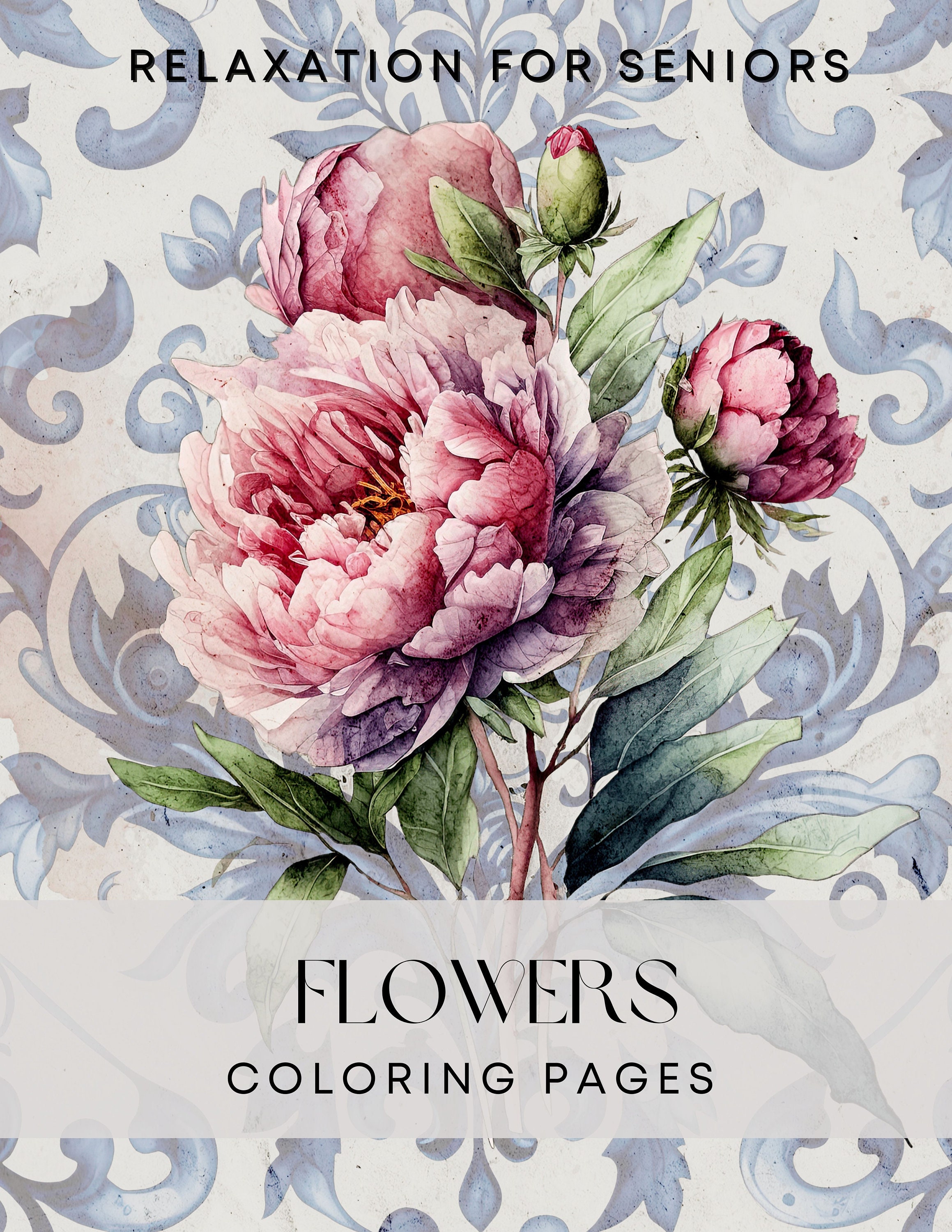 50 Page Digital Coloring Book, Coloring Pages for Seniors, Adult