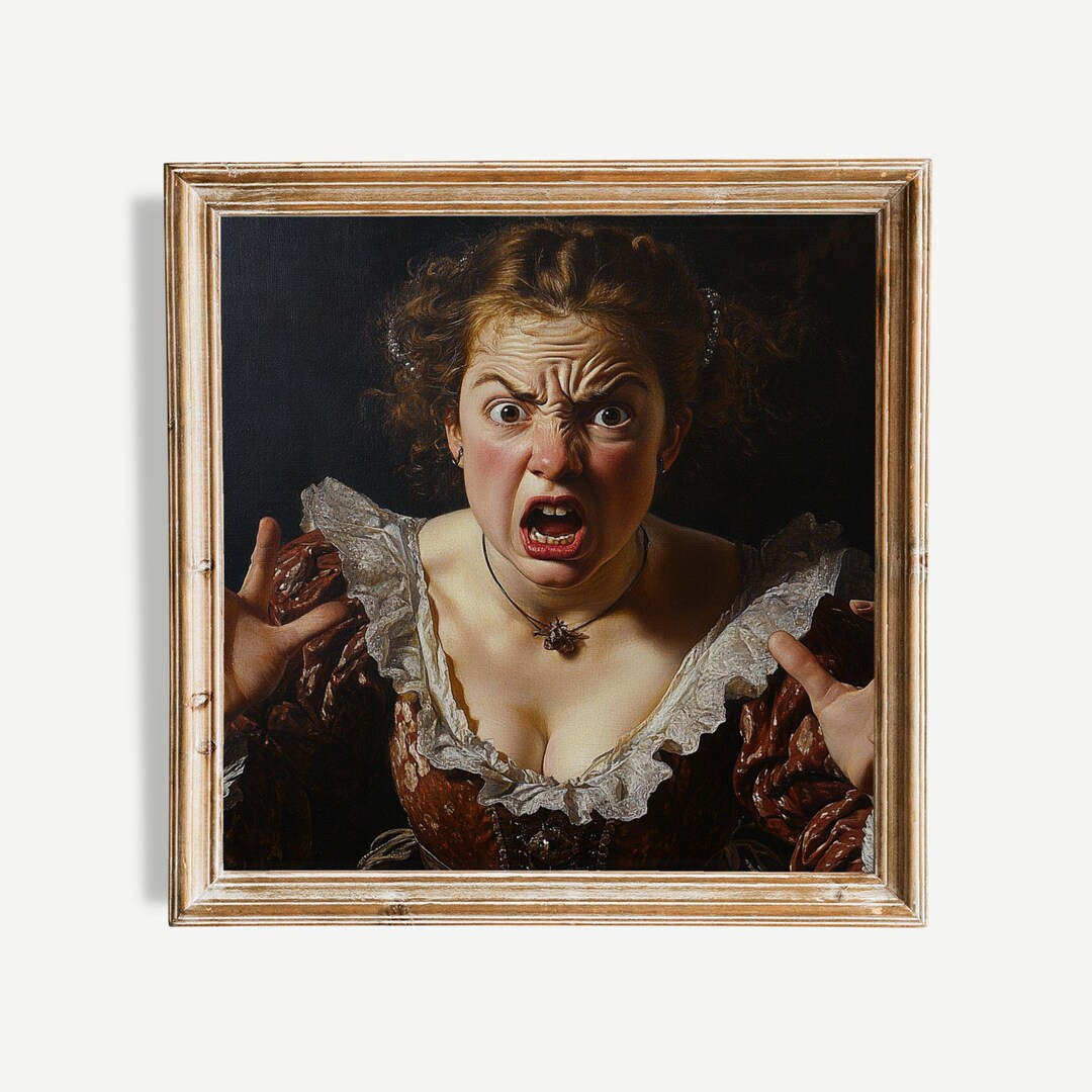 Renaissance Scream Funny Altered Art Regal Oil Painting Quirky Restroom ...