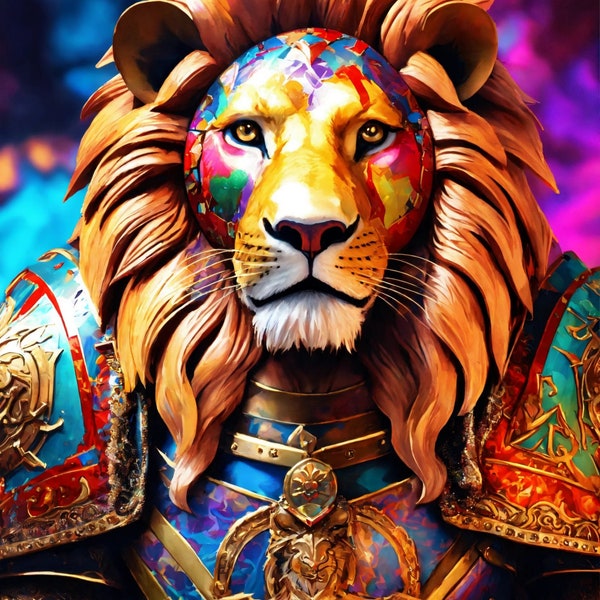 Roar into Realms Unseen: The Mystical Majesty of a Psychedelic Lion (Digital Download Poster)