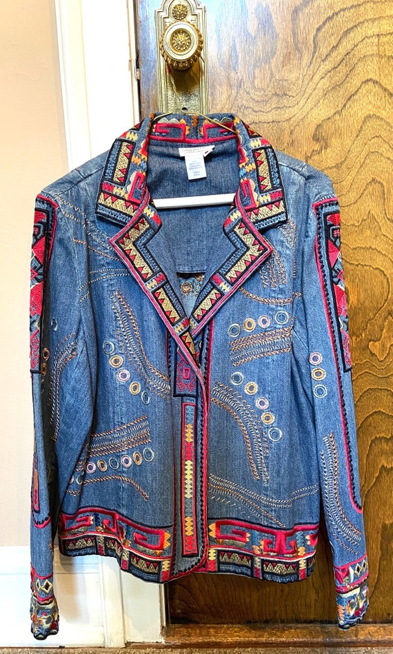 Coldwater Creek Denim Jacket, Embroidered, Brocad… - image 1
