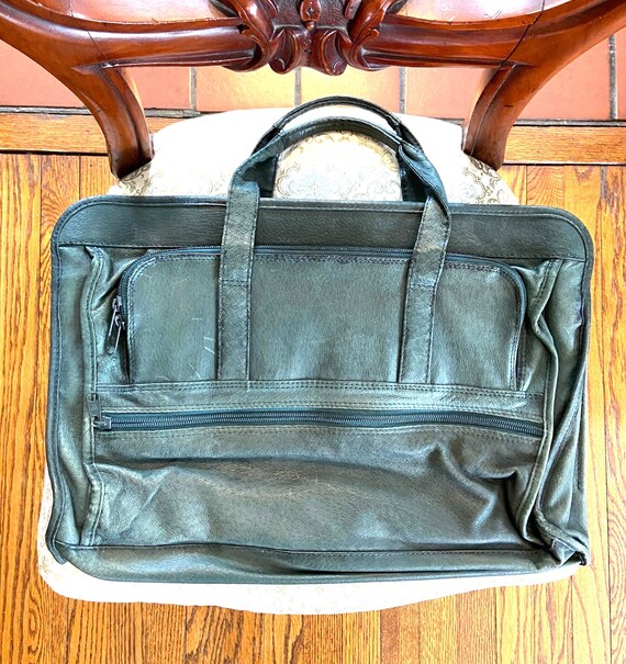 Deep Green Leather Briefcase, Many Pockets & Compa