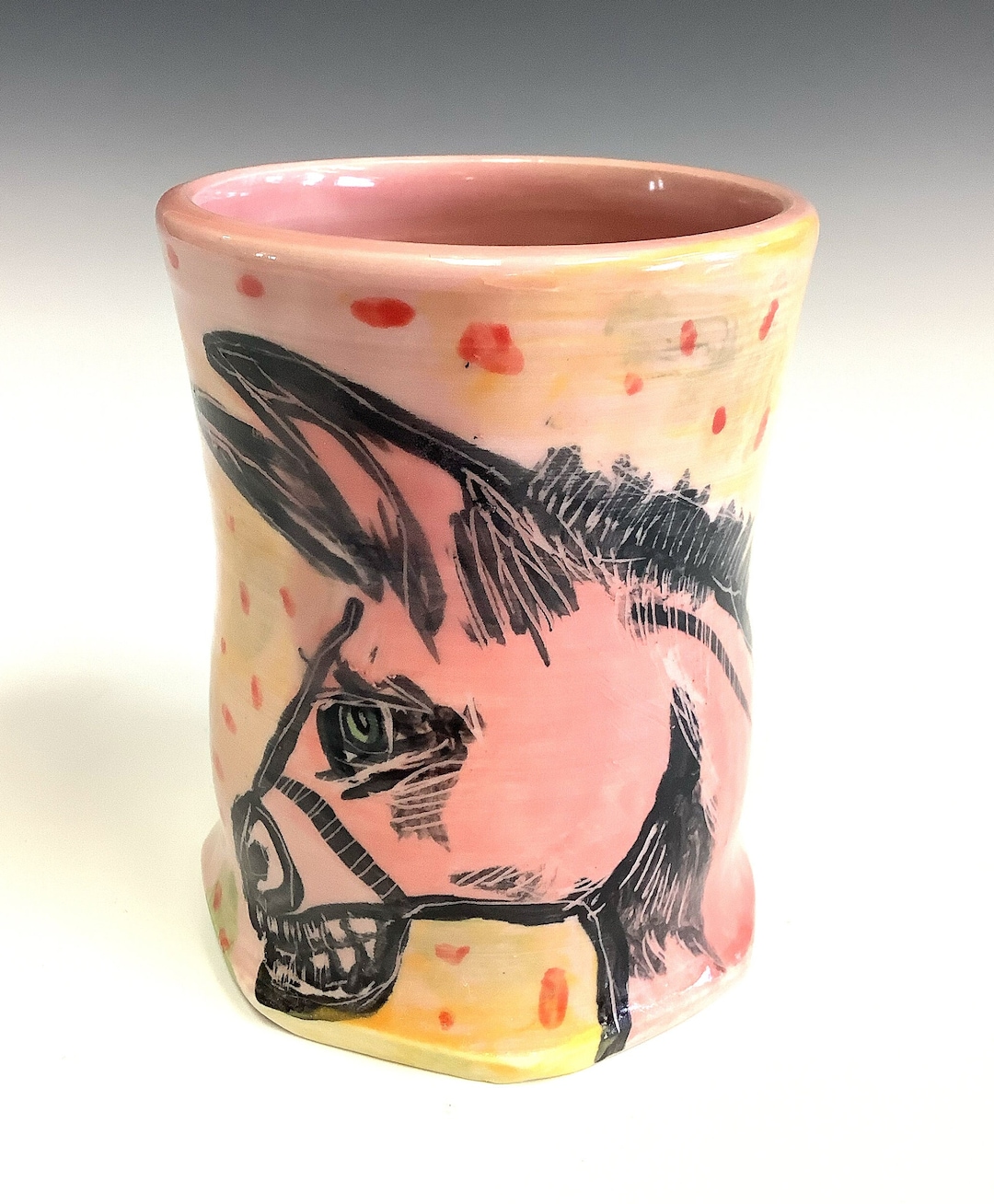 Handmade Ceramic Donkey Mug, Porcelain Pottery Tumbler, Artisan, Fun