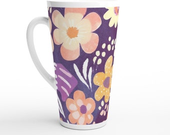 FLEURS 2 (Tasse en céramique blanche à latte de 17 oz)