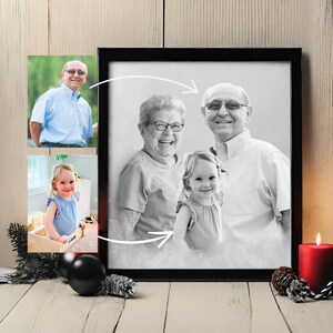 Add Loved One to Photo, Fast Delivery, Loss of Father-Mother, Family Portrait From Photos, Combine Photos, Memorial Gift for Dad Mom, Gift