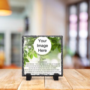 Personalised Memorial Photo Slate Gift – Leafy Green Nature Remembrance Plaque with Name, Photo & Message – Loss of Loved One Keepsake