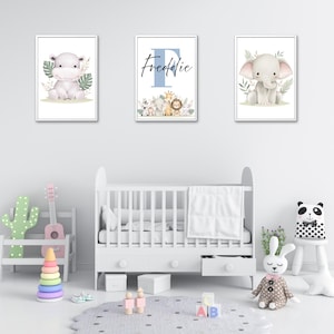Safari Animal Nursery Wall Art - Personalised Baby Room Decor | Custom Name Print | Jungle Theme Wall Decor | Baby Shower Gift