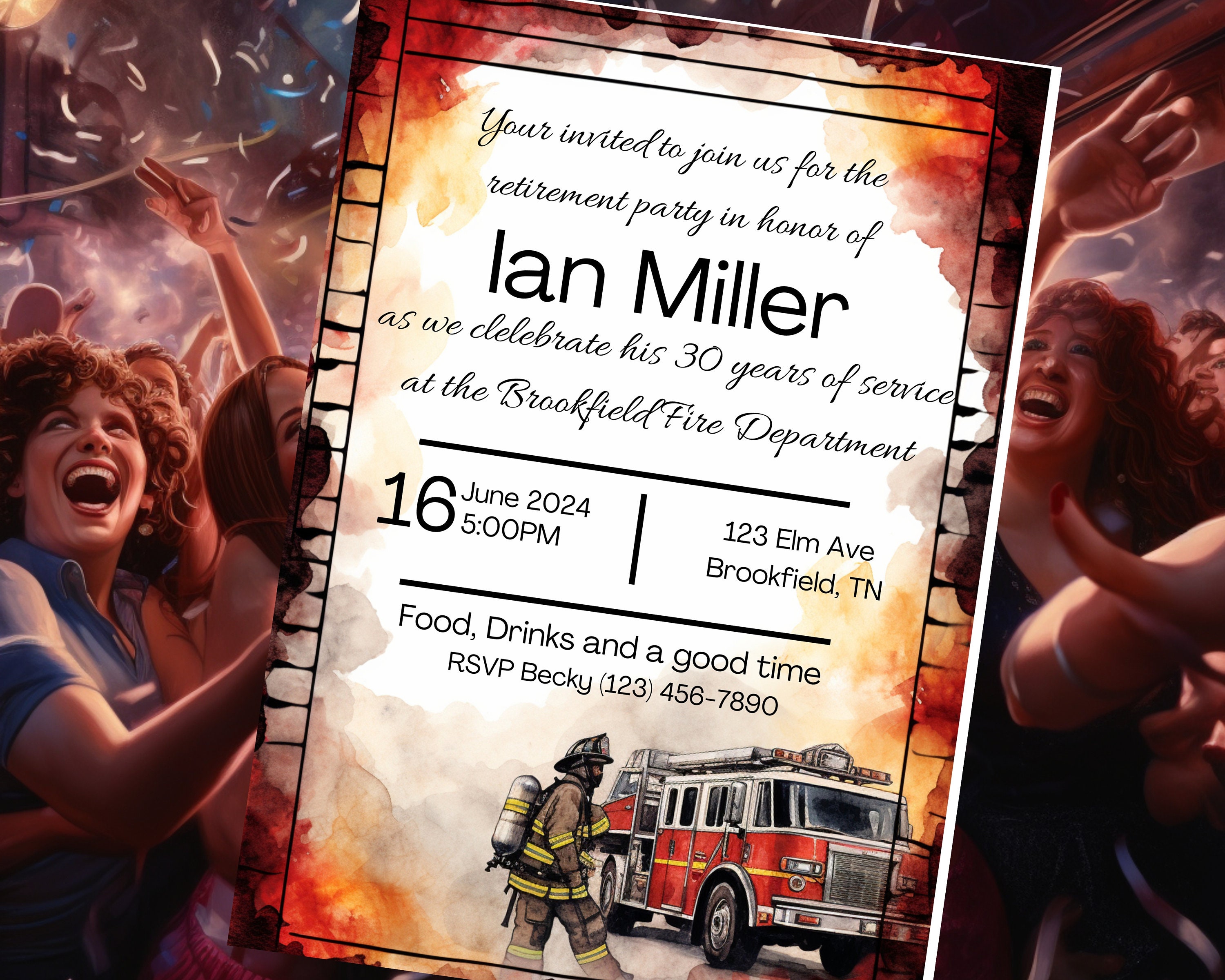 Firefighter Retirement Invitation, Firefighter Digital Invite, Chief ...