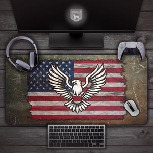 American Eagle Desk Mat - Patriotic Flag Eagle Gaming Mousepad, Large Oversized Mouse Mat, Eagle Office Decoration, Computer Accessory Gift
