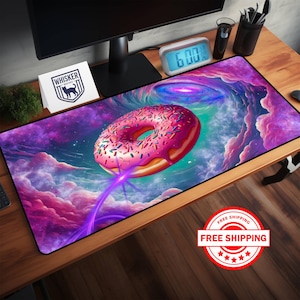Cosmic Donut Desk Mat - Galaxy Gaming Mousepad, Pink Donut Extended Mouse Pad, Space Desk Pad, Cosmic Office Decor, Funny Aesthetic Gift