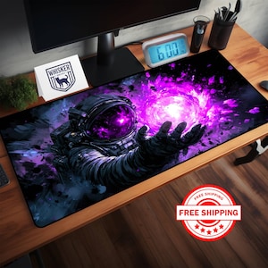 Cosmic Astronaut Desk Mat - Purple Graffiti Galaxy Gaming Mousepad, Sci-Fi Fantasy Astronaut Art Playmat, Space Themed Oversized Mouse Pad