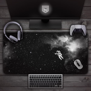 Space Desk Mat - Black and White Astronaut Mousepad, Galaxy Gaming Desk Pad, Minimalist Outer Space Office Decor Gift, Spaceman Playmat