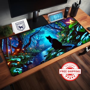 Enchanted Forest Cat Mousepad – Whimsical Gaming Desk Mat