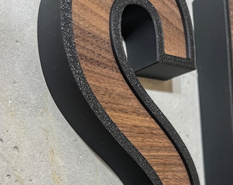 Personalized 3D letters with wood inlay | Custom wall letters made of walnut wood & PLA | 24 cm
