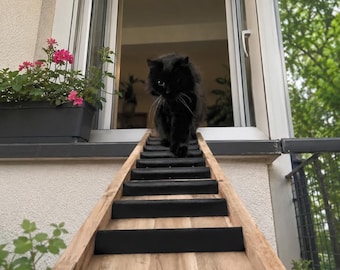 Premium Katzenleiter 4m aus Massivholz – Wetterfest, Modular & Rutschfest